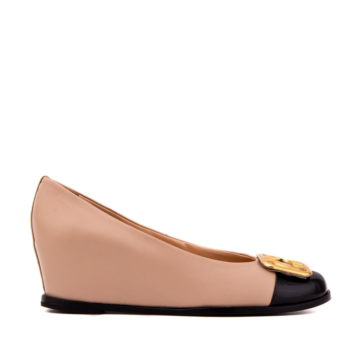 The Selene Beige & Black Leather Wedge Heel Women Shoe - Che Cose Belle