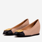 The Selene Beige & Black Leather Wedge Heel Women Shoe - Che Cose Belle