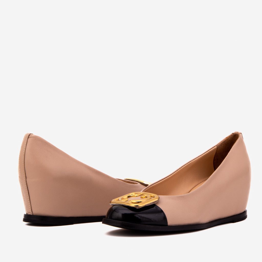 The Selene Beige & Black Leather Wedge Heel Women Shoe - Che Cose Belle