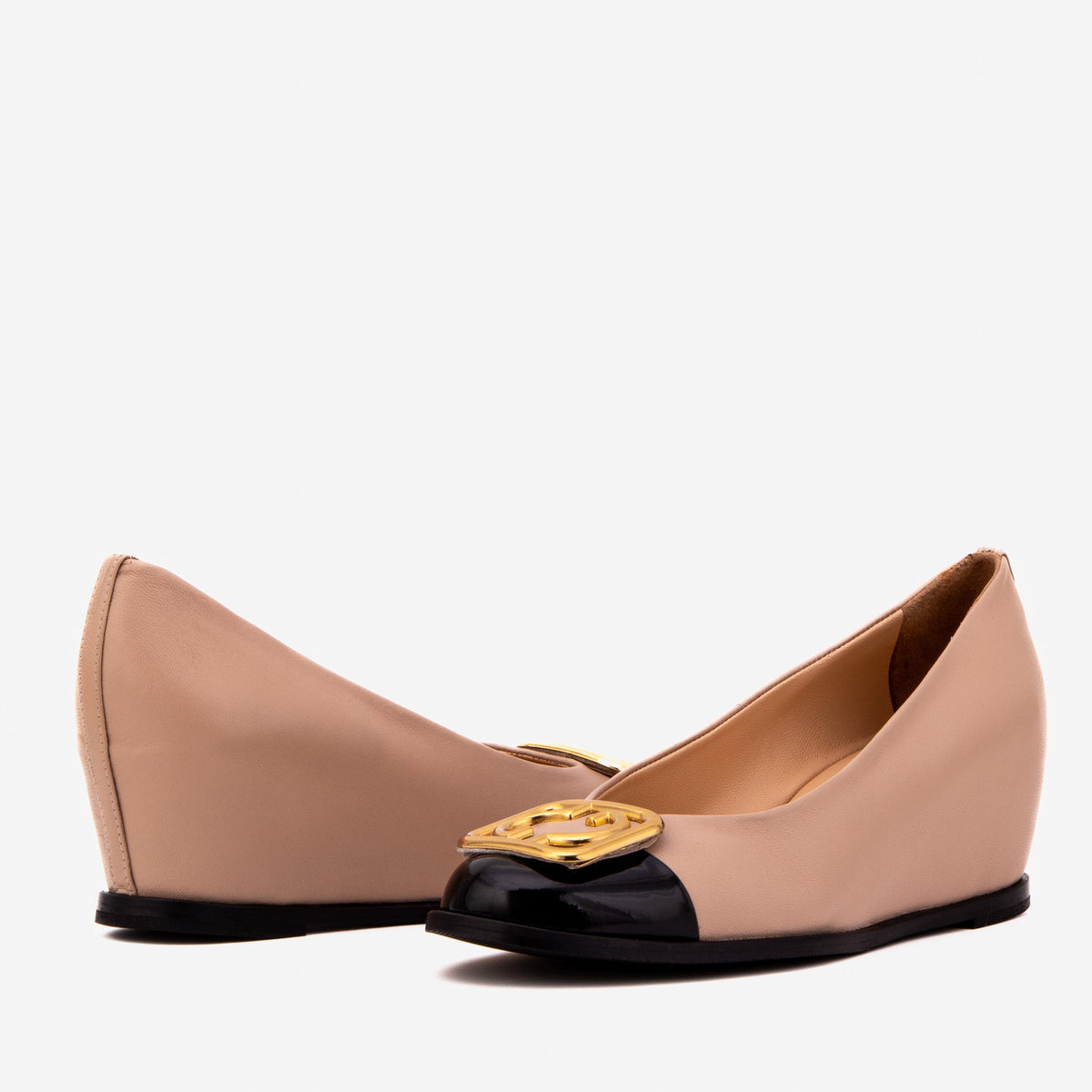 The Selene Beige & Black Leather Wedge Heel Women Shoe - Che Cose Belle