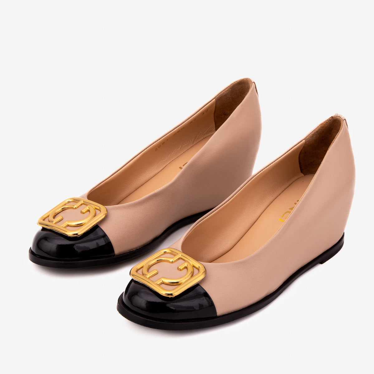 The Selene Beige & Black Leather Wedge Heel Women Shoe - Che Cose Belle