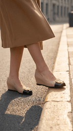 The Selene Beige & Black Leather Wedge Heel Women Shoe - Che Cose Belle