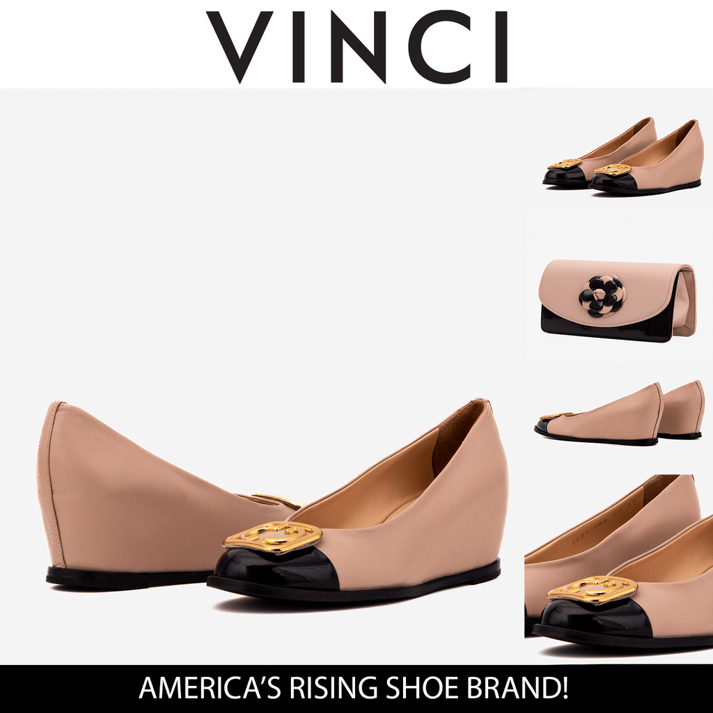 The Selene Beige & Black Leather Wedge Heel Women Shoe - Che Cose Belle