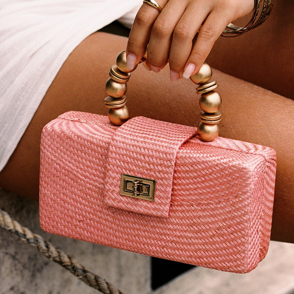 THE SERENA Light Pink Woven Straw Clutch Bag - Che Cose Belle
