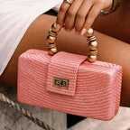 THE SERENA Light Pink Woven Straw Clutch Bag - Che Cose Belle