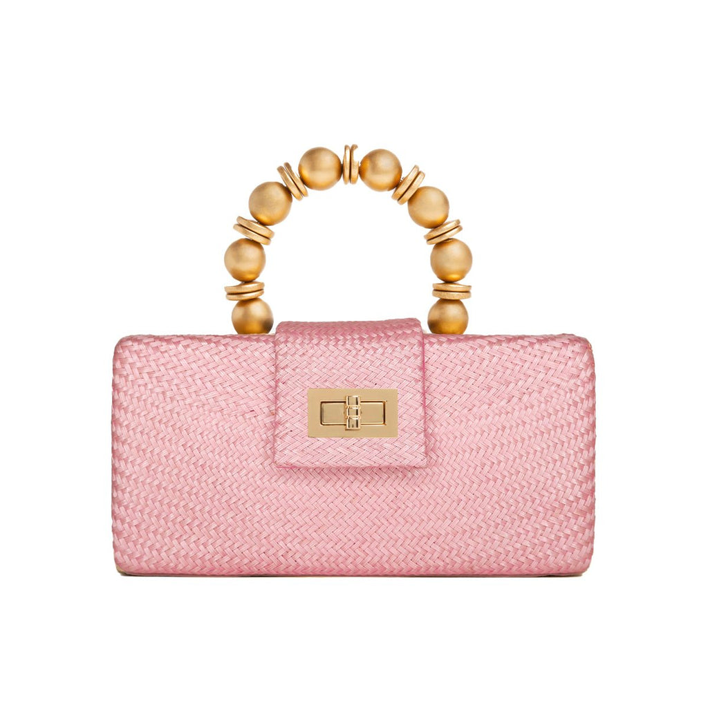 THE SERENA Light Pink Woven Straw Clutch Bag - Che Cose Belle
