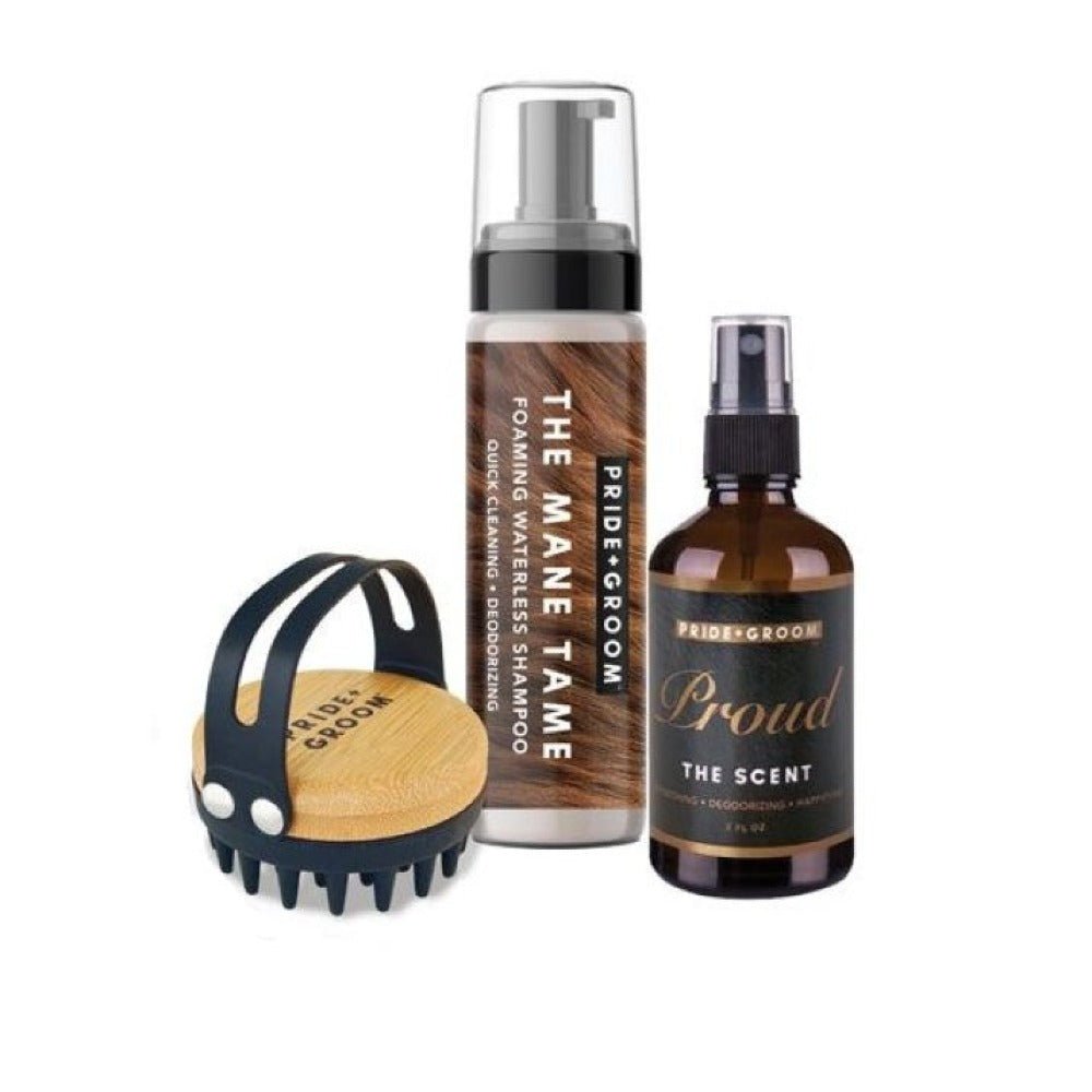 THE TOOL KIT | Complete waterless dog grooming set. Includes foaming shampoo, moisturizing balm & grooming brush. - Che Cose Belle