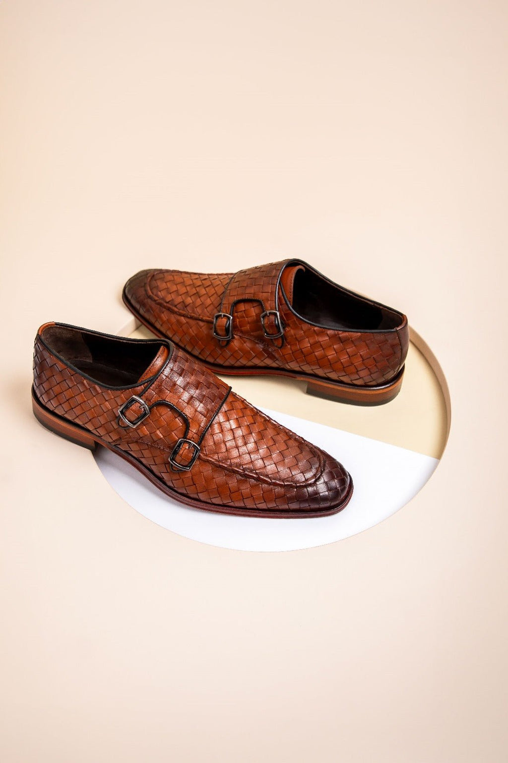 The Turan Brown Woven Double Monk Strap Dress Men Shoe - Che Cose Belle