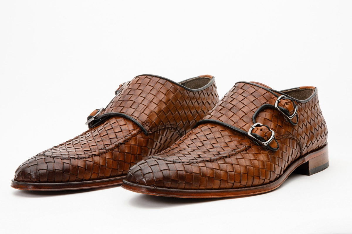 The Turan Brown Woven Double Monk Strap Dress Men Shoe - Che Cose Belle