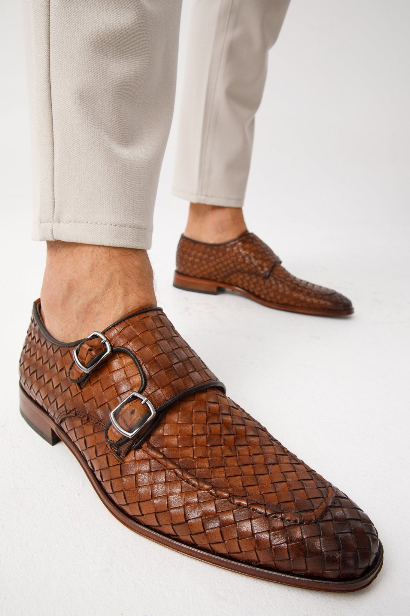 The Turan Brown Woven Double Monk Strap Dress Men Shoe - Che Cose Belle