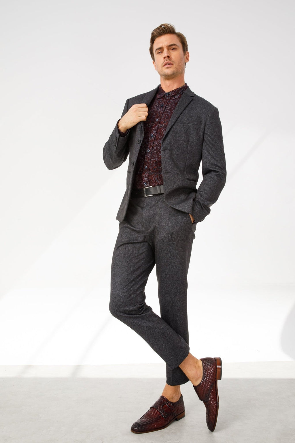 The Turan Burgundy Woven Double Monk Strap Dress Men Shoe - Che Cose Belle