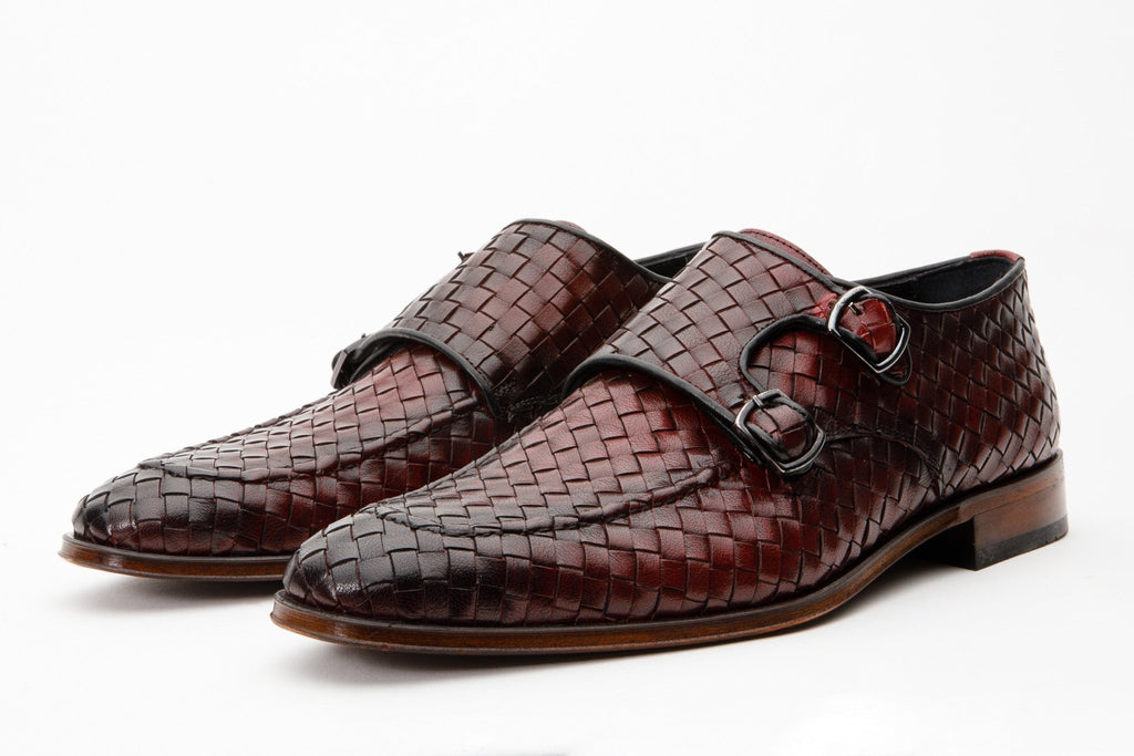 The Turan Burgundy Woven Double Monk Strap Dress Men Shoe - Che Cose Belle