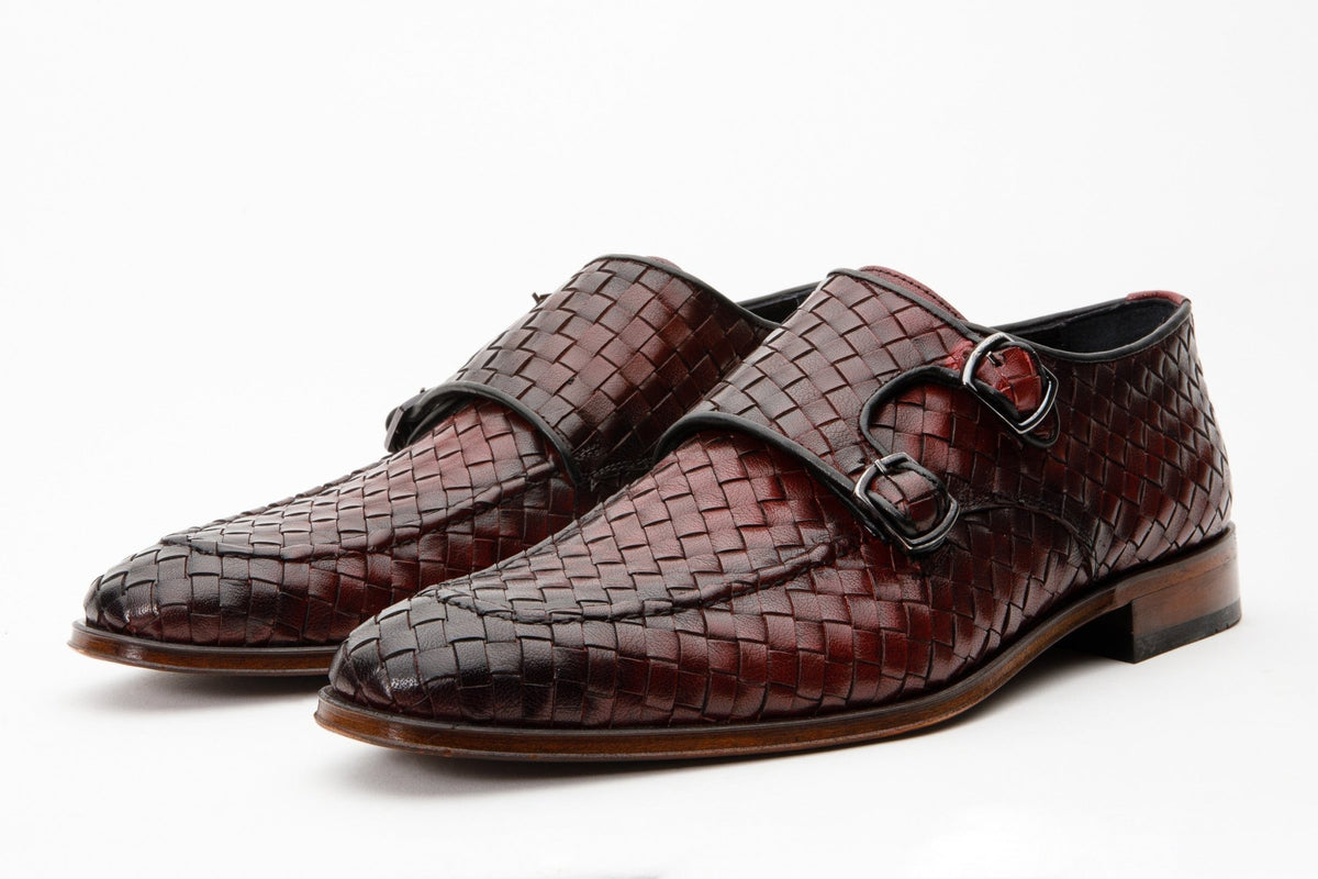 The Turan Burgundy Woven Double Monk Strap Dress Men Shoe - Che Cose Belle