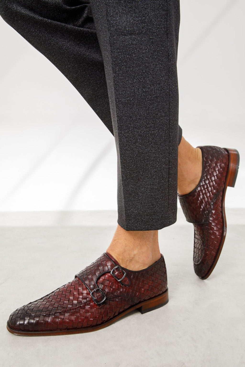 The Turan Burgundy Woven Double Monk Strap Dress Men Shoe - Che Cose Belle