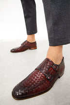 The Turan Burgundy Woven Double Monk Strap Dress Men Shoe - Che Cose Belle