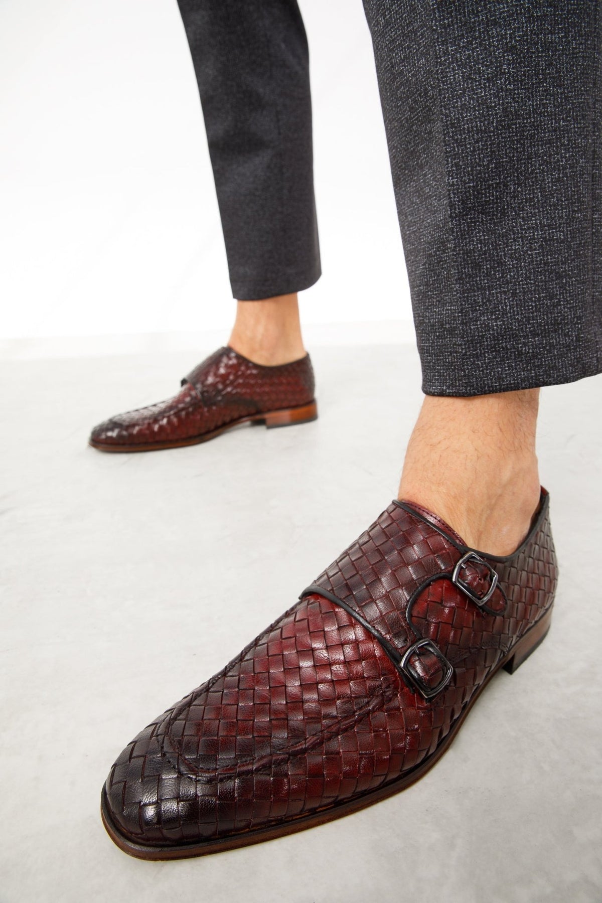 The Turan Burgundy Woven Double Monk Strap Dress Men Shoe - Che Cose Belle