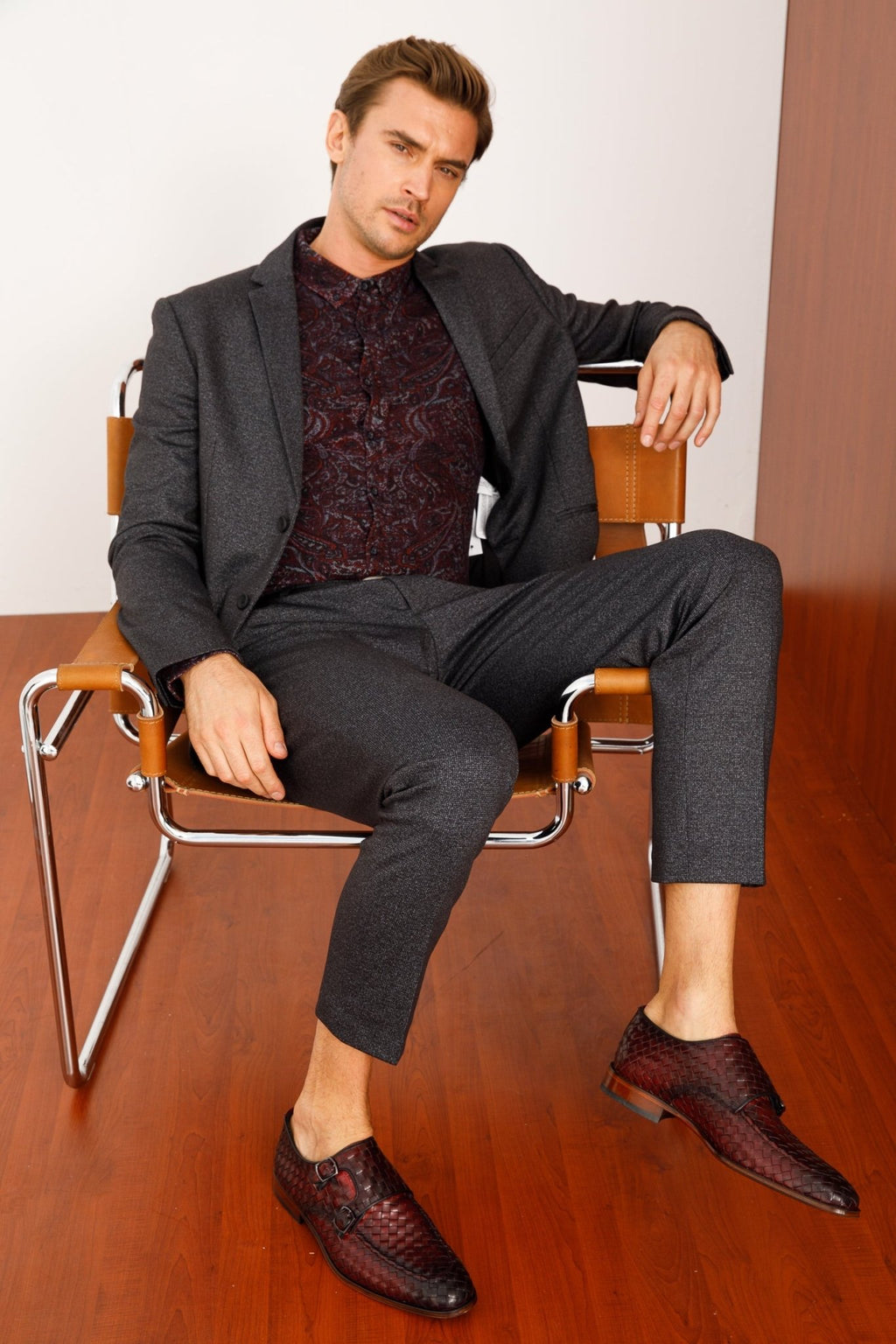The Turan Burgundy Woven Double Monk Strap Dress Men Shoe - Che Cose Belle