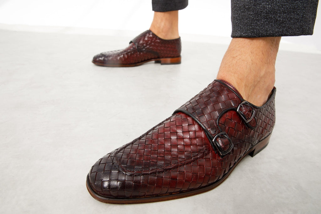 The Turan Burgundy Woven Double Monk Strap Dress Men Shoe - Che Cose Belle
