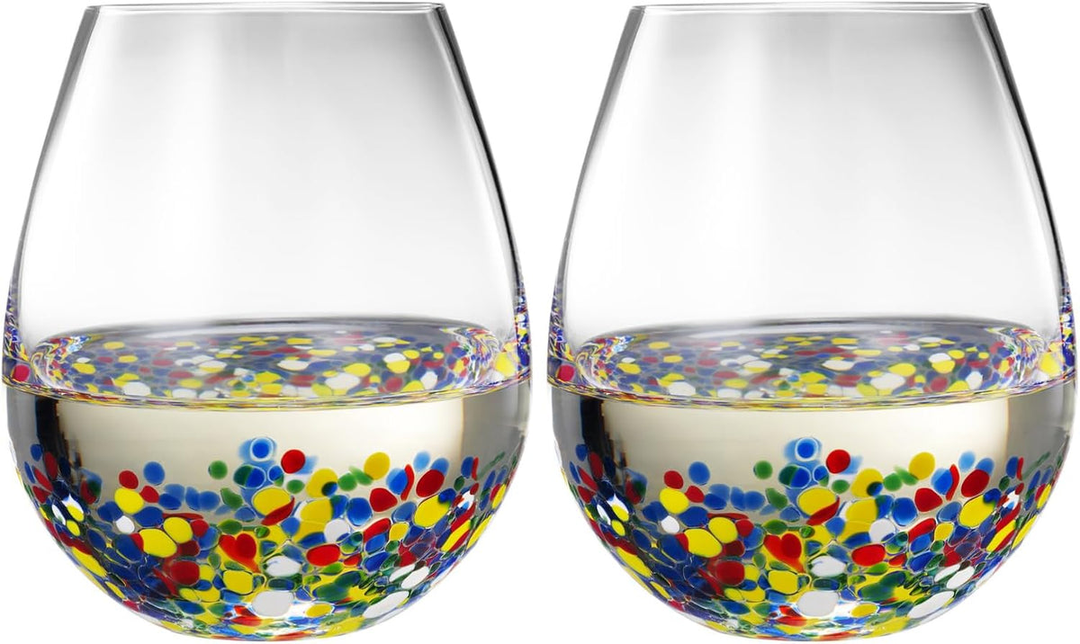 The Wine Savant Mexican Wine Glasses Hand Blown Confetti Rock - Clear - Che Cose Belle