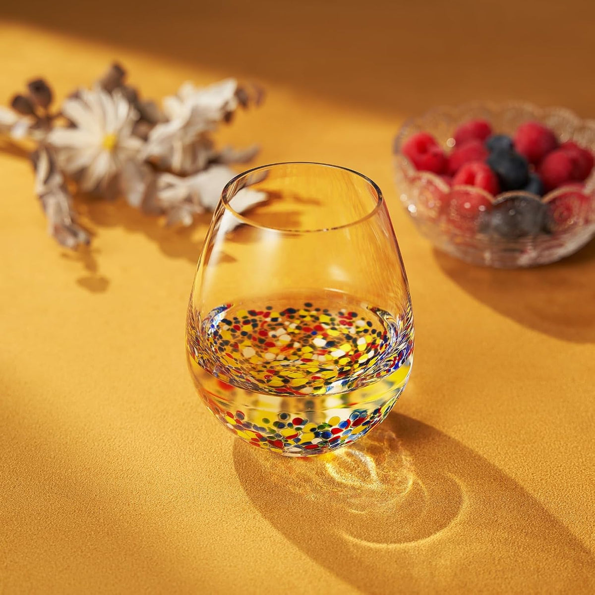 The Wine Savant Mexican Wine Glasses Hand Blown Confetti Rock - Clear - Che Cose Belle