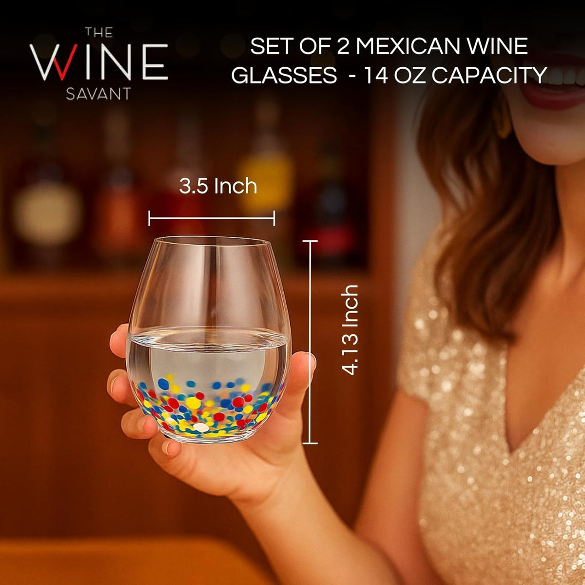 The Wine Savant Mexican Wine Glasses Hand Blown Confetti Rock - Clear - Che Cose Belle