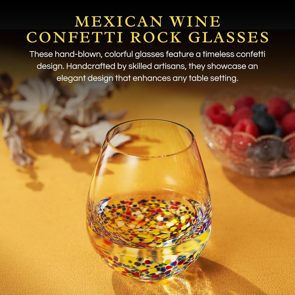The Wine Savant Mexican Wine Glasses Hand Blown Confetti Rock - Clear - Che Cose Belle