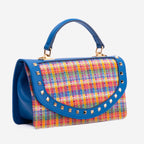 The Zoe Multicolor Tweed & Blue Leather Handbag - Che Cose Belle
