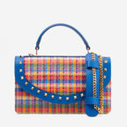 The Zoe Multicolor Tweed & Blue Leather Handbag - Che Cose Belle