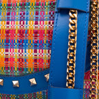 The Zoe Multicolor Tweed & Blue Leather Handbag - Che Cose Belle