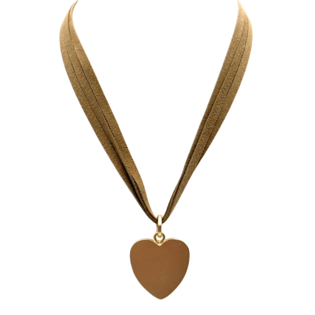 Three Strand Bronze Suede Necklace With Heart Pendant - Che Cose Belle