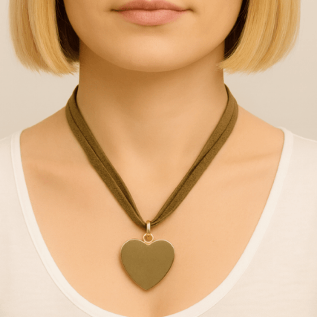 Three Strand Bronze Suede Necklace With Heart Pendant - Che Cose Belle