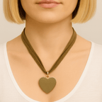 Three Strand Bronze Suede Necklace With Heart Pendant - Che Cose Belle