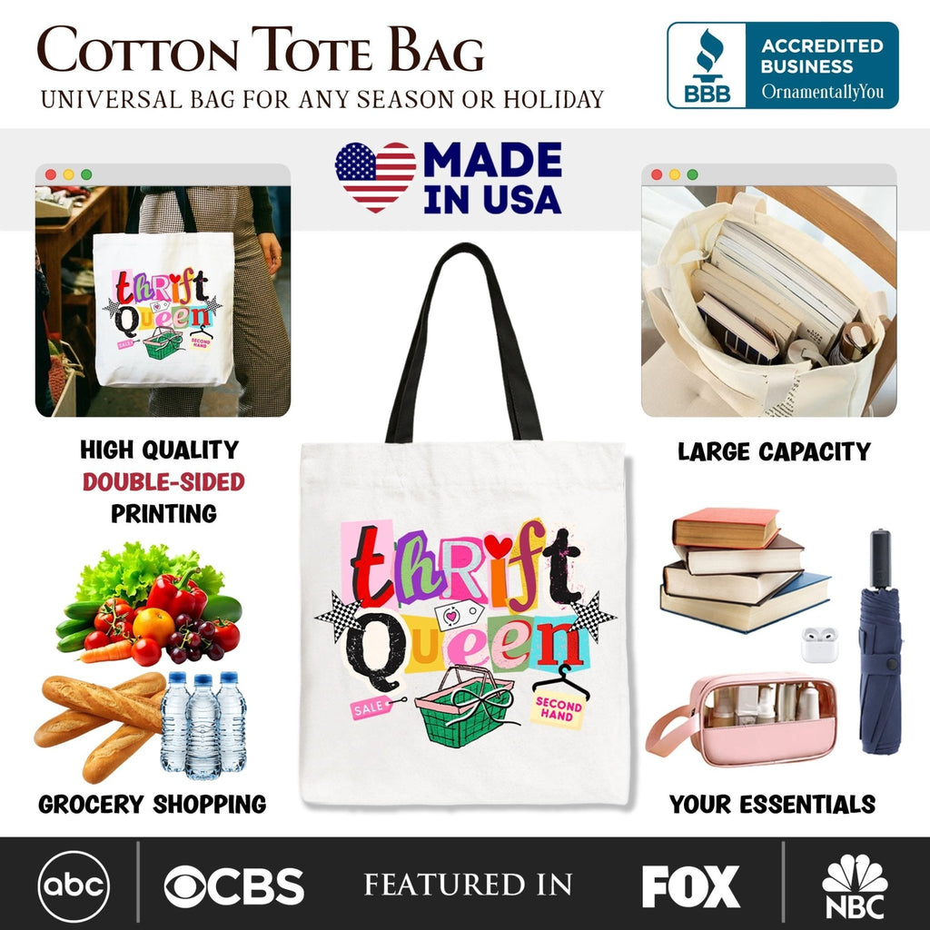 Thrift Queen Tote Bag, Colorful Second Hand Shopping Gift Shopper - Che Cose Belle