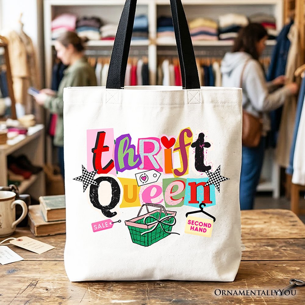 Thrift Queen Tote Bag, Colorful Second Hand Shopping Gift Shopper - Che Cose Belle