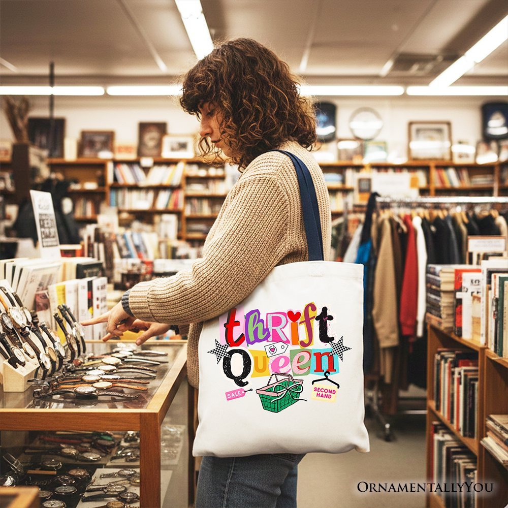 Thrift Queen Tote Bag, Colorful Second Hand Shopping Gift Shopper - Che Cose Belle