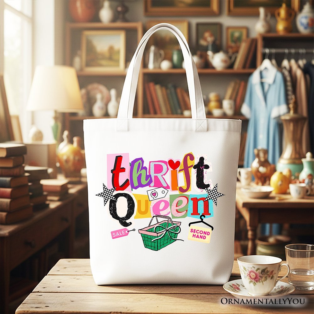 Thrift Queen Tote Bag, Colorful Second Hand Shopping Gift Shopper - Che Cose Belle