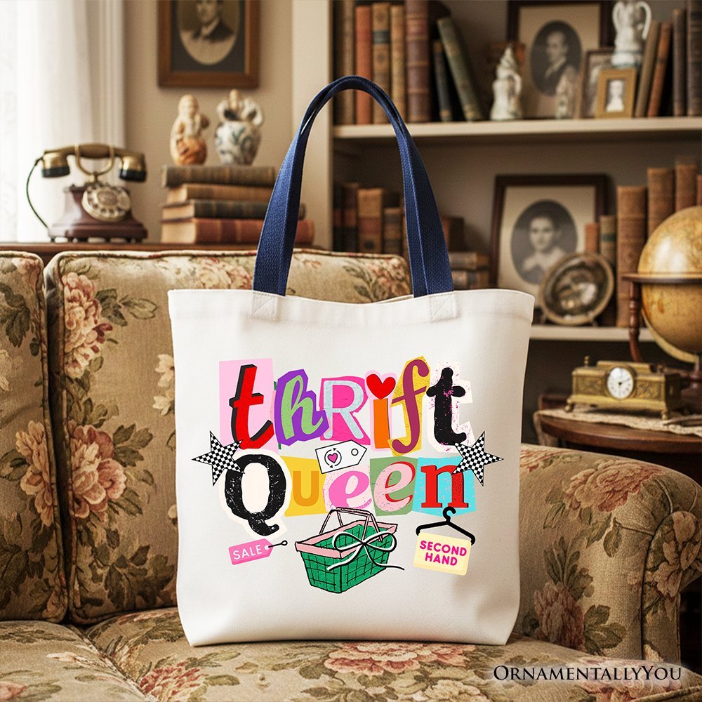 Thrift Queen Tote Bag, Colorful Second Hand Shopping Gift Shopper - Che Cose Belle