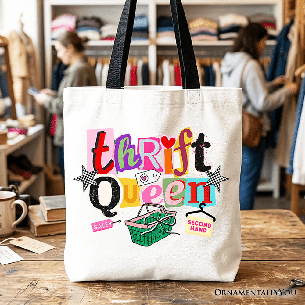 Thrift Queen Tote Bag, Colorful Second Hand Shopping Gift Shopper - Che Cose Belle