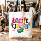 Thrift Queen Tote Bag, Colorful Second Hand Shopping Gift Shopper - Che Cose Belle