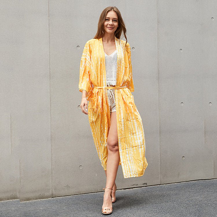 Tie-Front Printed Cardigan Beach Dress ¨C Bikini Cover-Up, Vacation Sun Protection Kimono Dress - Che Cose Belle