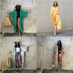 Tie-Front Printed Cardigan Beach Dress ¨C Bikini Cover-Up, Vacation Sun Protection Kimono Dress - Che Cose Belle