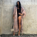 Tie-Front Printed Cardigan Beach Dress ¨C Bikini Cover-Up, Vacation Sun Protection Kimono Dress - Che Cose Belle