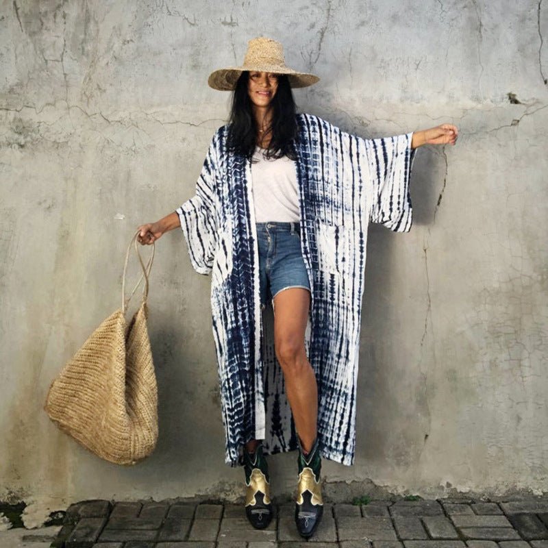 Tie-Front Printed Cardigan Beach Dress ¨C Bikini Cover-Up, Vacation Sun Protection Kimono Dress - Che Cose Belle