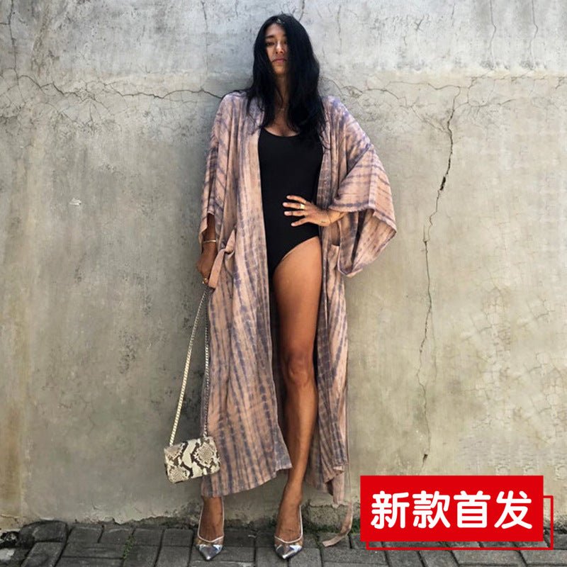 Tie-Front Printed Cardigan Beach Dress ¨C Bikini Cover-Up, Vacation Sun Protection Kimono Dress - Che Cose Belle