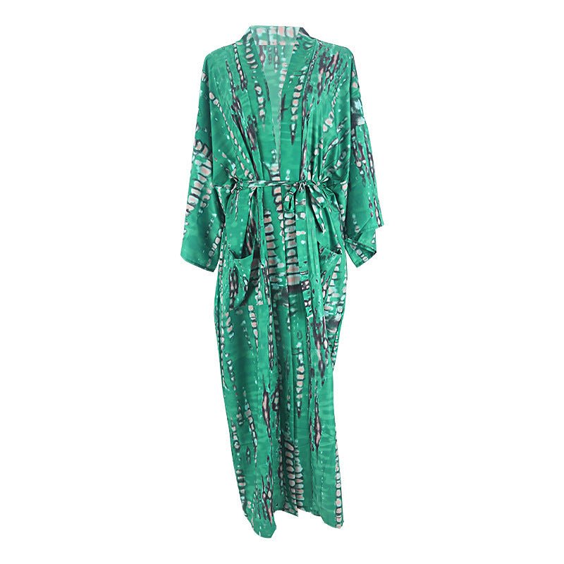 Tie-Front Printed Cardigan Beach Dress ¨C Bikini Cover-Up, Vacation Sun Protection Kimono Dress - Che Cose Belle