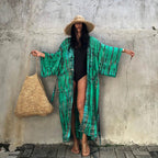 Tie-Front Printed Cardigan Beach Dress ¨C Bikini Cover-Up, Vacation Sun Protection Kimono Dress - Che Cose Belle