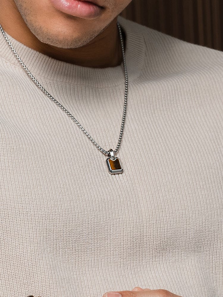 Tiger Eye Square Pendant Necklace - Che Cose Belle