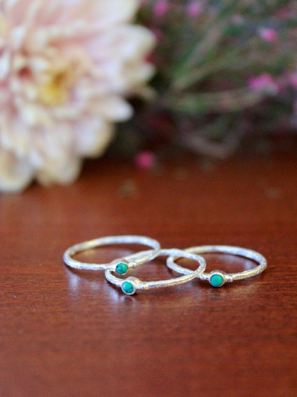 Tiny Stone Sterling Stacking Ring Set - Turquoise - Che Cose Belle