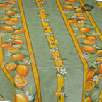 French Provencal tablecloth - Cotton, natural or acrylic-coated - 58" round - Lemon green | Tissus Toselli