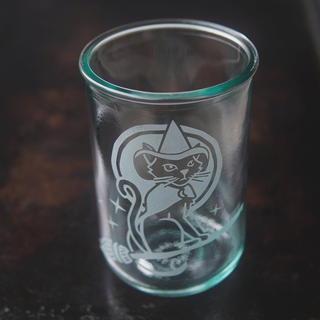 Witch Cat Rustic Recycled Glass Candle Cup